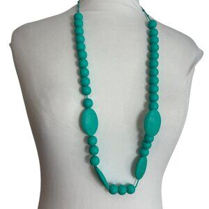 Silicone Teething Necklace For Mom to Wear Chunky Turquoise Colored Beaded